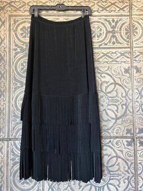 Chico's Livia Black Tiered Fringe Maxi Skirt (Size 1)